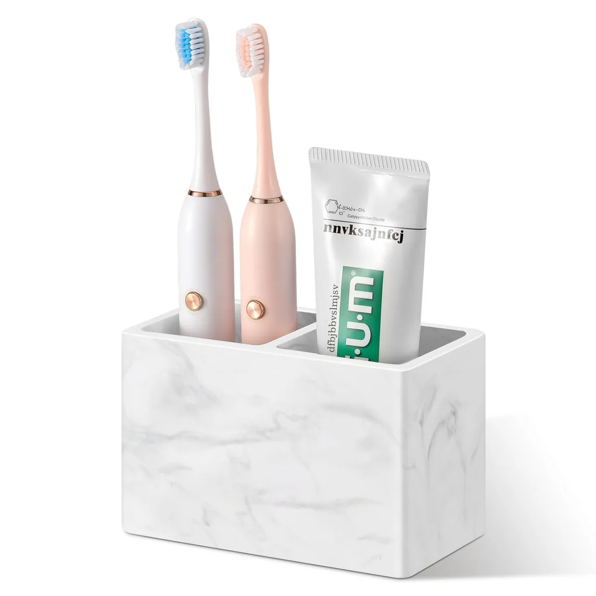 Toothbrush Holder, Diatomaceous Earth, 2 Slot, Marble White — product photo