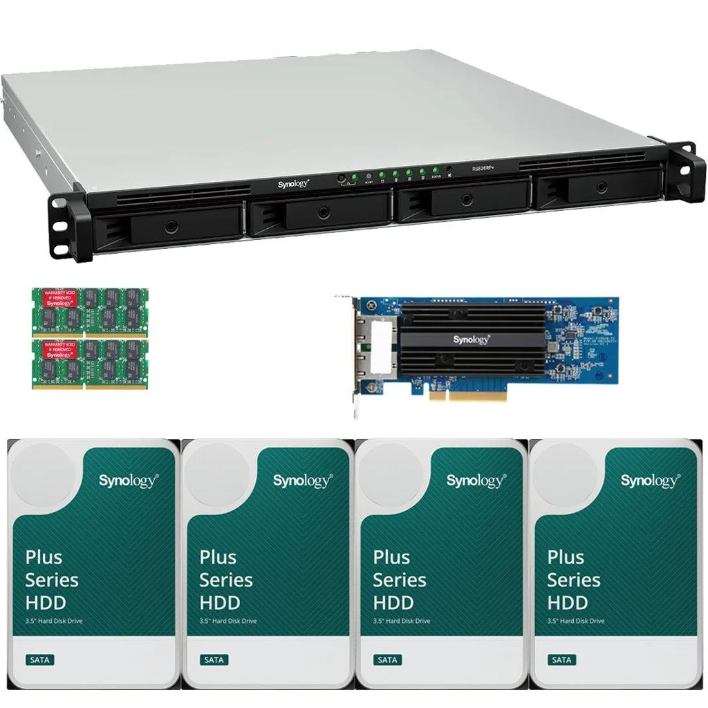Synology Inc. Synology RS826RP+ rackmount NAS AMD Ryzen V1500B 32GB DDR4 32TB 4×8TB 2-port 10GbE adapter — product photo