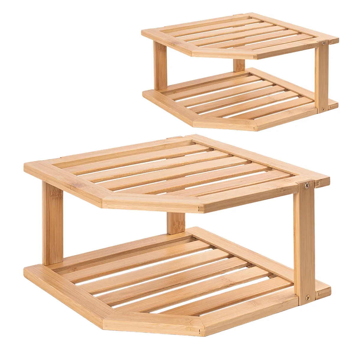 VERTORGAN 2-Tier Bamboo Corner Shelf 2 Pack 10x10x5.7 in — product photo