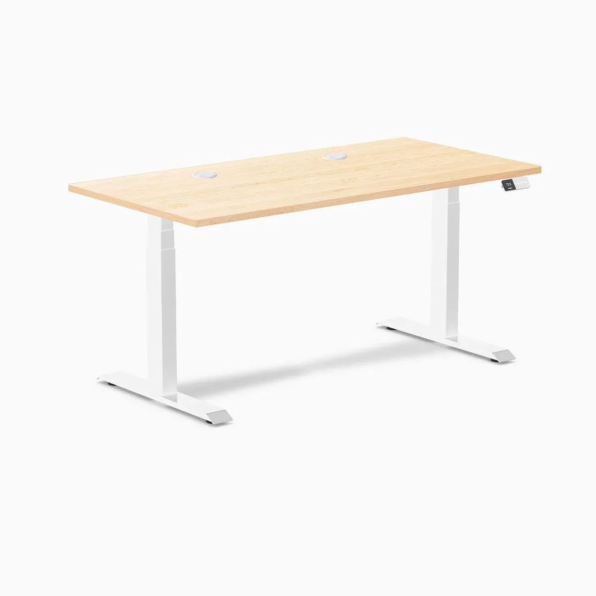 Desky Desky Dual Hardwood Sit Stand Desk Maple 60 x 30 inches with Grommets White office furniture — product photo