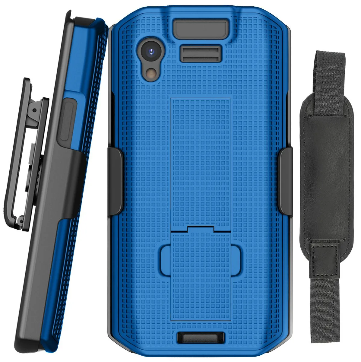 Nakedcellphone Nakedcellphone Blue Hard Case + Hand Strap + Belt Clip Holster for Zebra TC21 TC26 — product photo