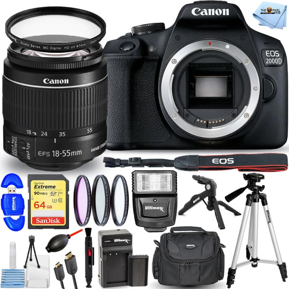 Canon International Canon EOS 2000D Rebel T7 18-55mm IS II 64GB Bundle dslr camera — product photo