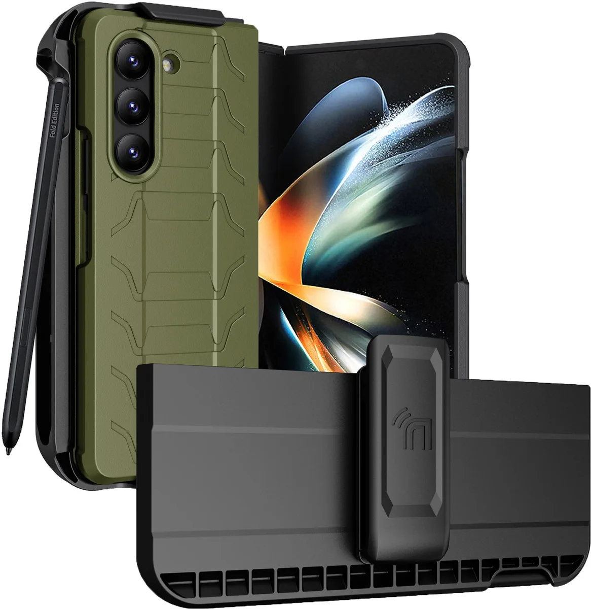 Nakedcellphone Nakedcellphone Tactical Case &amp; Belt Clip Holster for Samsung Galaxy Z Fold 5 5G Olive Green — product photo