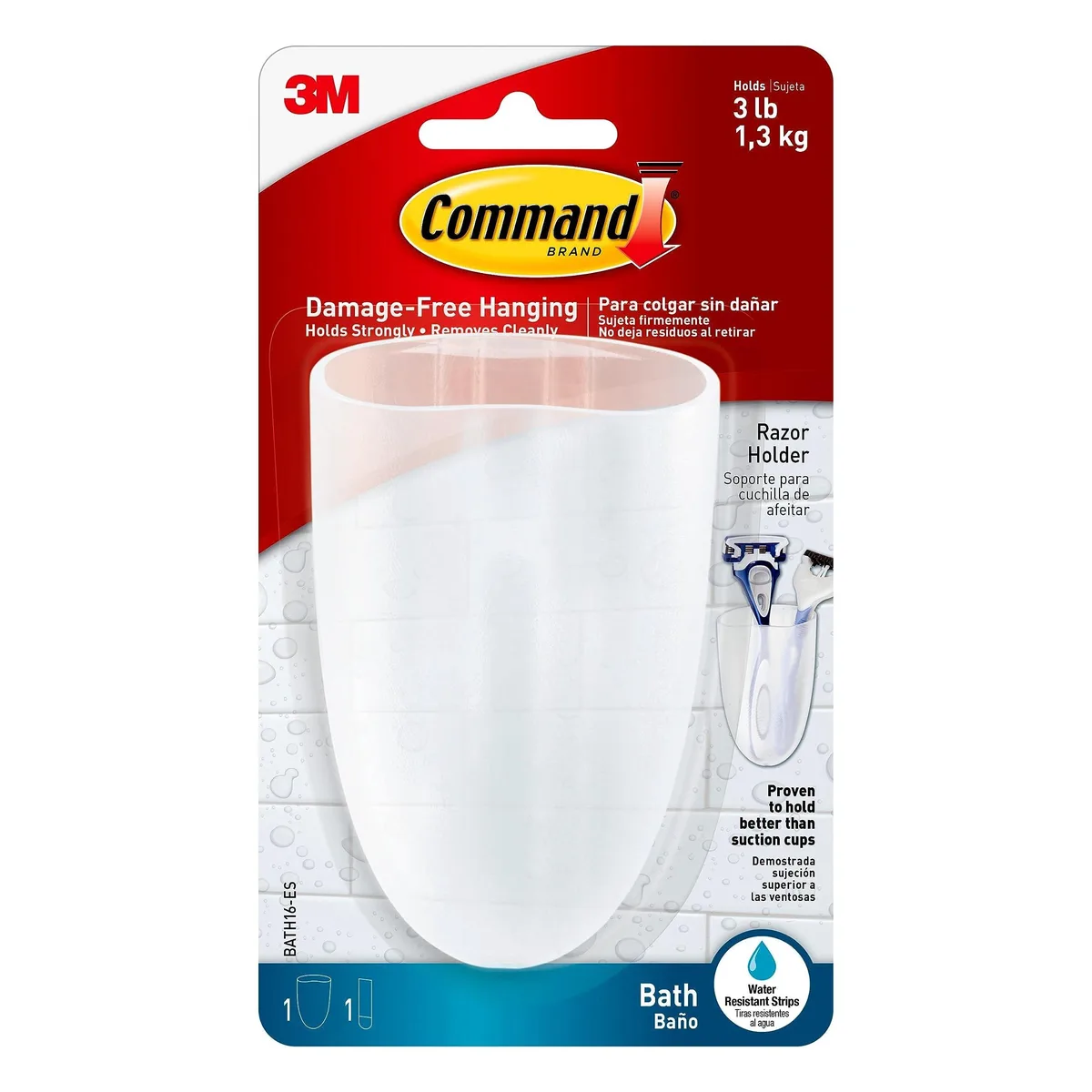 Clear frosted plastic razor holder with adhesive strip