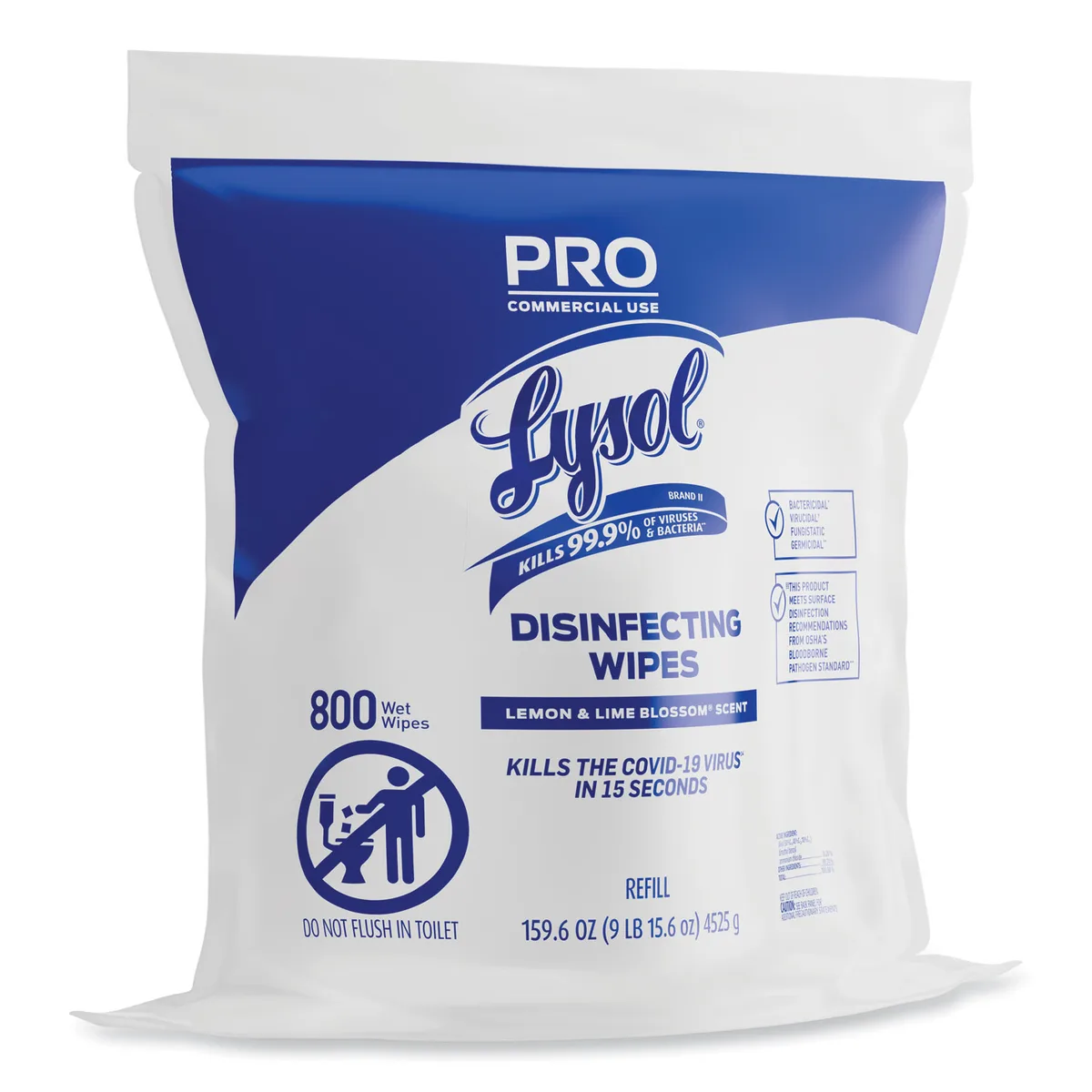 LYSOL LYSOL 19200-99857 Professional Disinfecting Wipe Refill, Lemon, 800 Wipes/Bag, 2 Bags/Carton — product photo