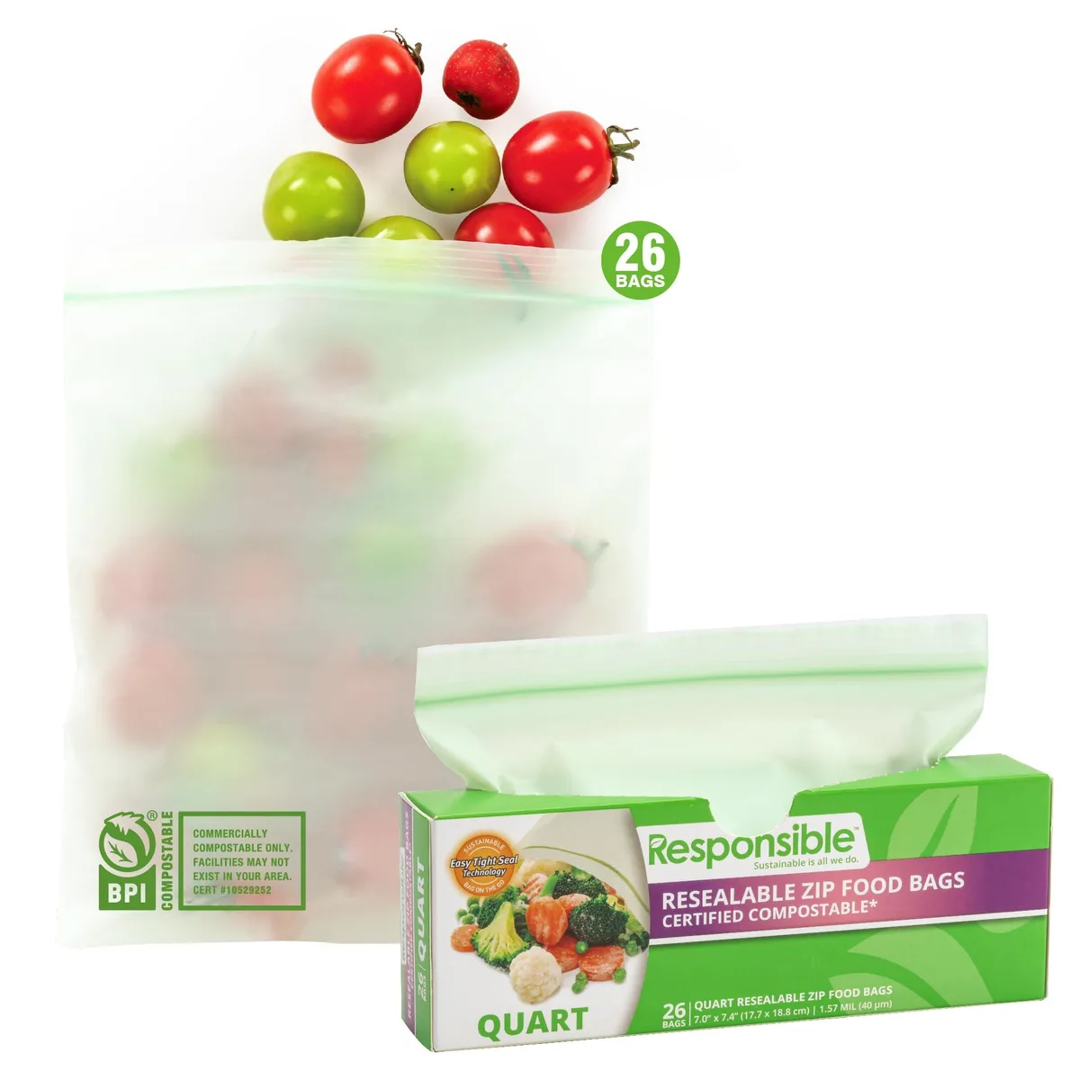 Beige compostable zip bags in 26-count pack