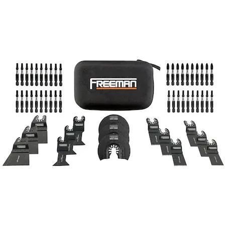 Black case containing 55 impact driver bits and oscillating blades