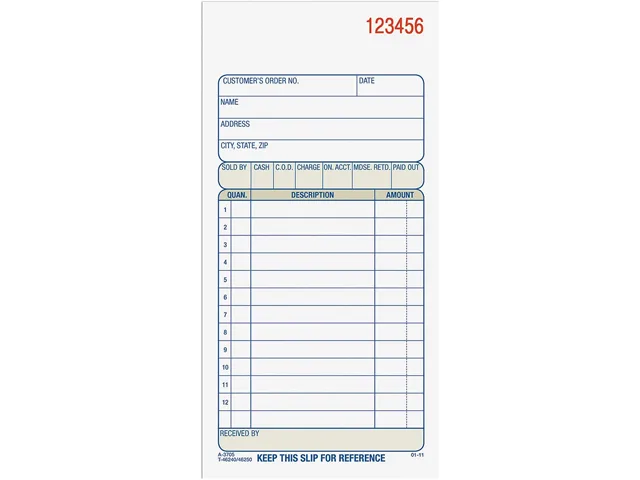 Adams Adams TC3705 Carbonless Sales Order Book 3-part 50 sets 3.34 x 7.18 — product photo