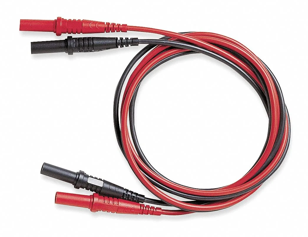 Pair of black and red silicone test leads with shrouded banana plugs, 48 in long