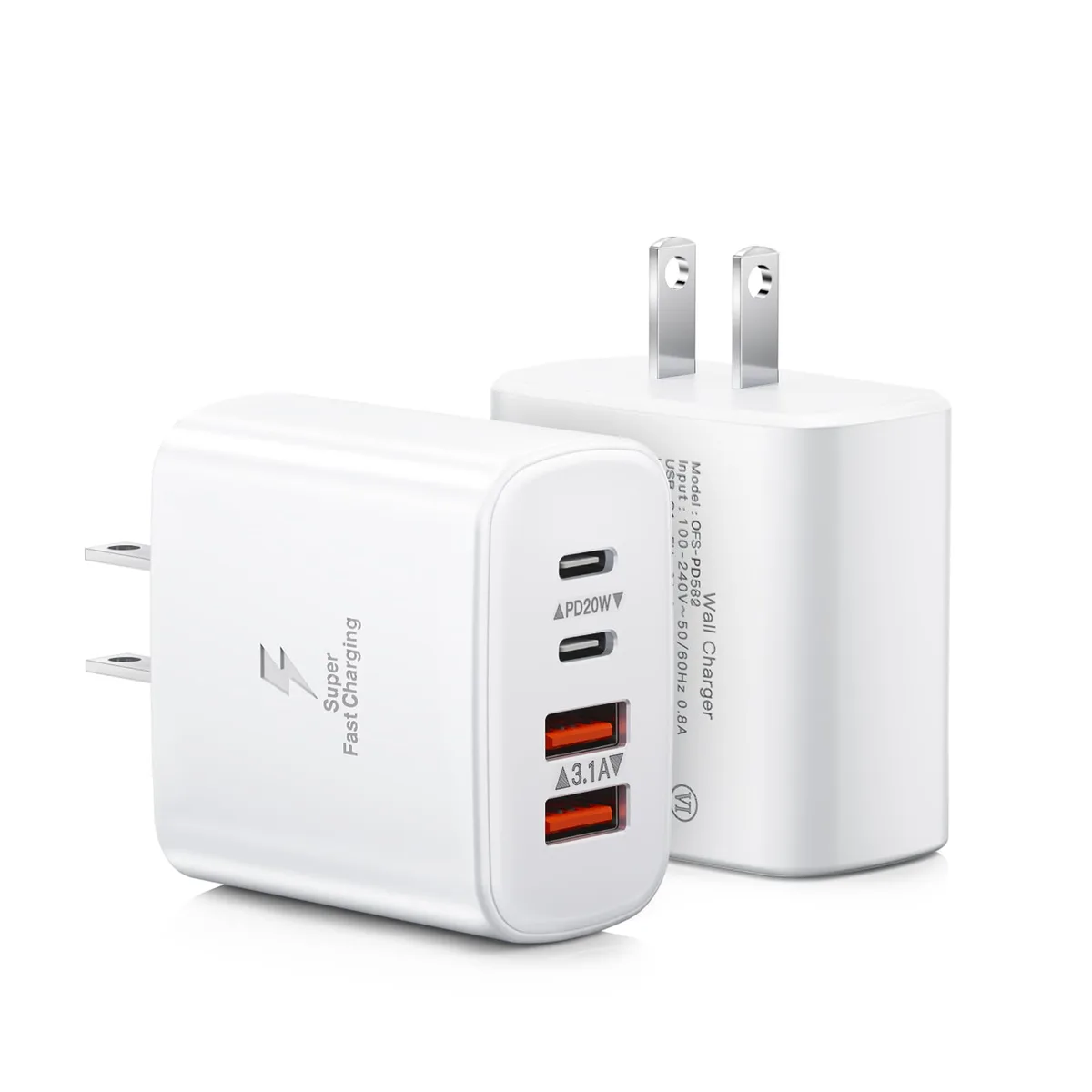 KEHIPI KEHIPI OFS-PD569 2-Pack 40W 4-Port USB Charger White — product photo