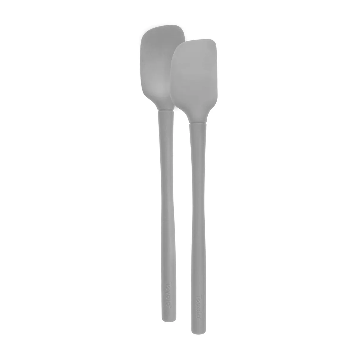 Small oyster gray silicone spatula spoonula with tapered edges and seamless design
