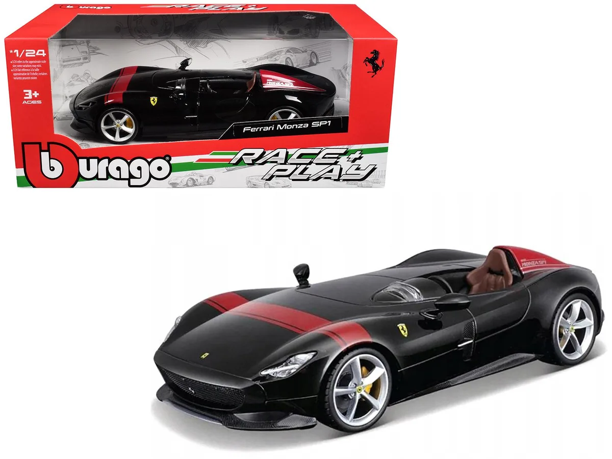BBURAGO BBURAGO Ferrari Monza SP1 Black Metallic Red Stripes Race &amp; Play 1/24 Diecast — product photo