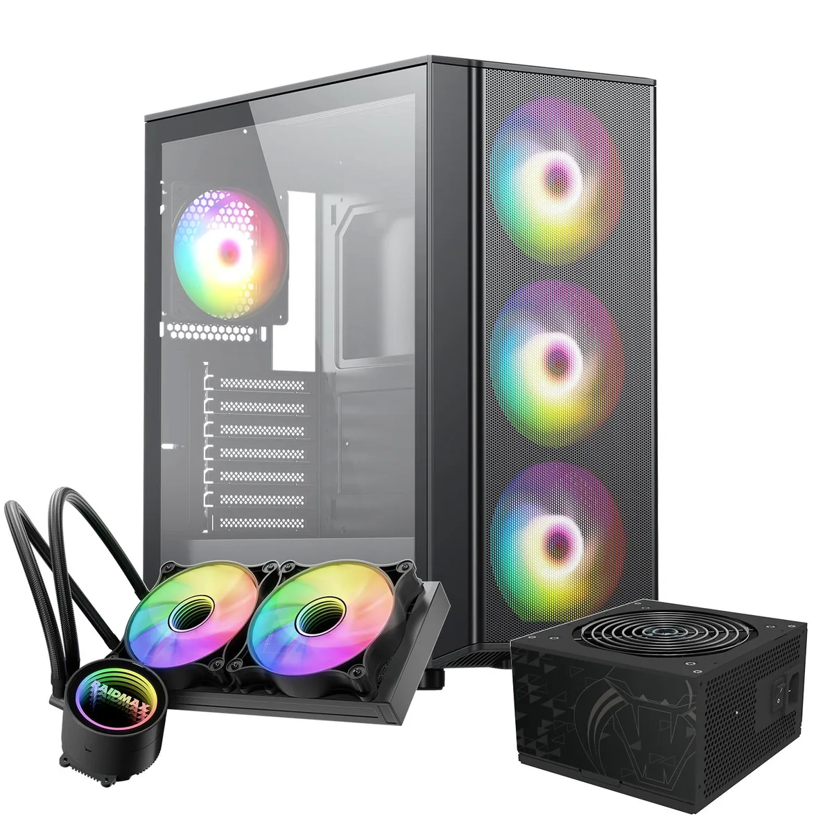 Raidmax Raidmax X606TBFP750C240 Meshian ATX PC case with 750W PSU and 240mm cooler — product photo