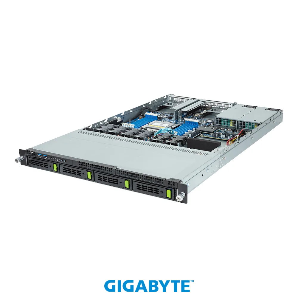 GIGABYTE GIGABYTE R163-Z30-AAB1 barebone server 1U AMD EPYC 9004/9005 12 DIMM 4-bay Gen4 NVMe/SATA/SAS — product photo