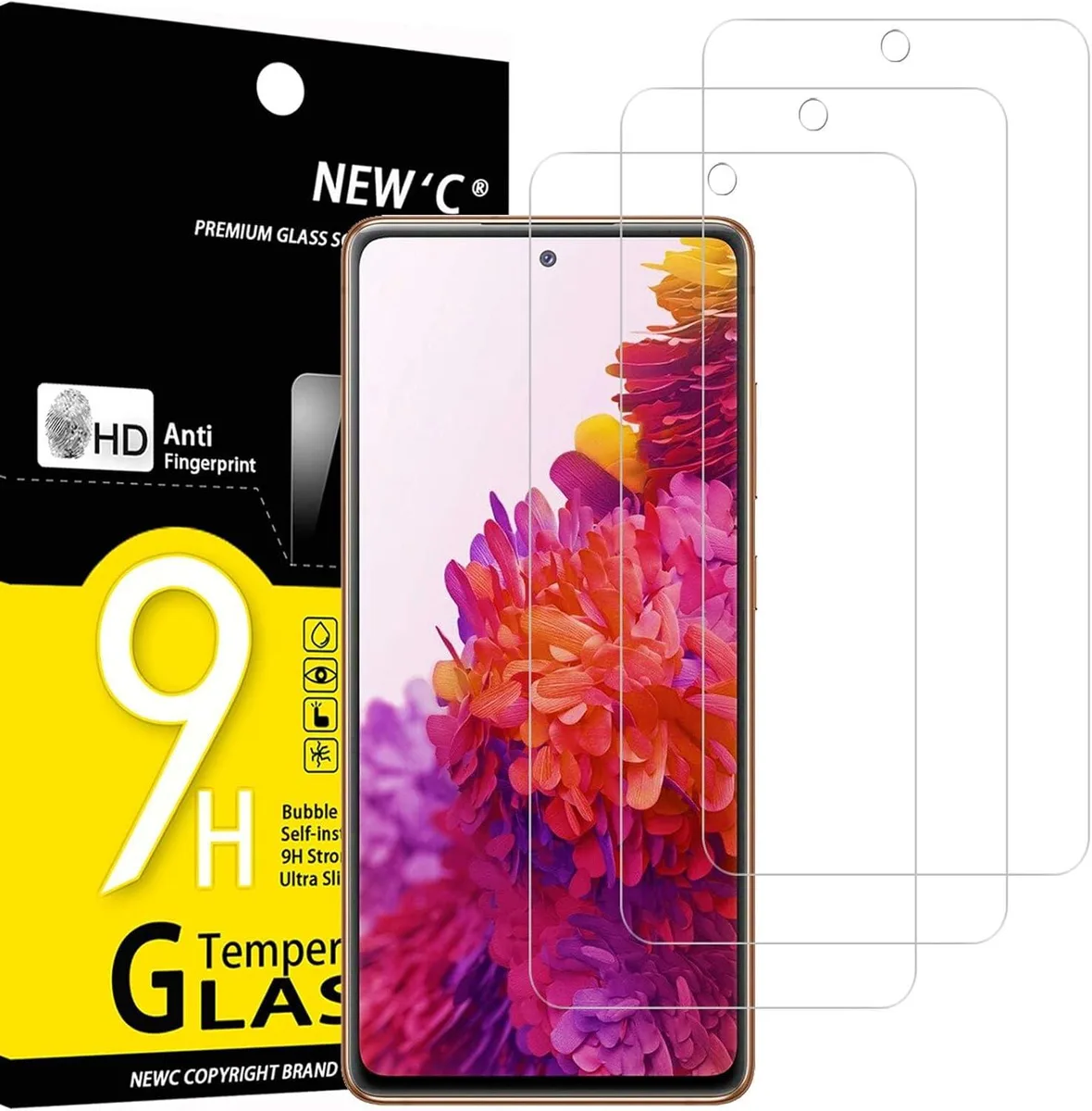 Three clear tempered glass screen protectors stacked together for Galaxy S20 FE 5G