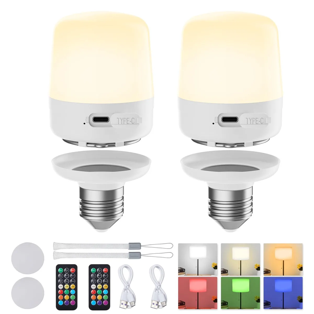 KEHIPI KEHIPI E26 Rechargeable LED Bulb 2300mAh 12 Colors 2 Pack — product photo