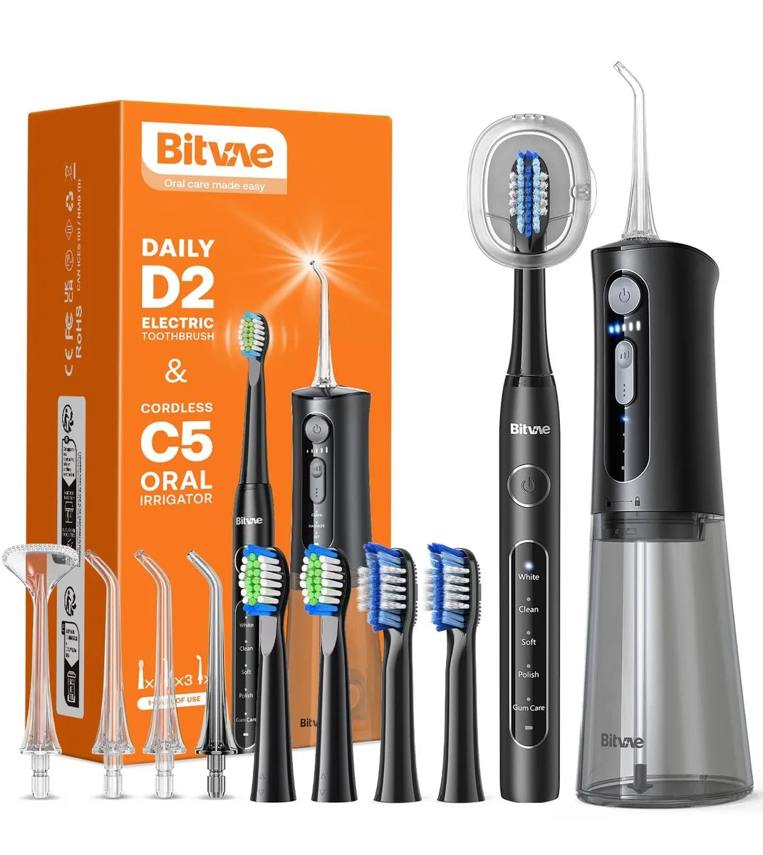 White Waterpik C2 combo unit with cordless water flosser and sonic toothbrush, matte finish, IPX7 waterproof