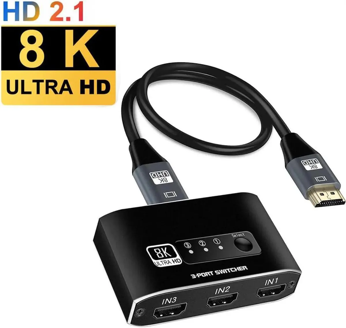 Vszerda Vszerda HDMI Switch 3×1 8K 60Hz 48Gbps 3.9ft Cable — product photo