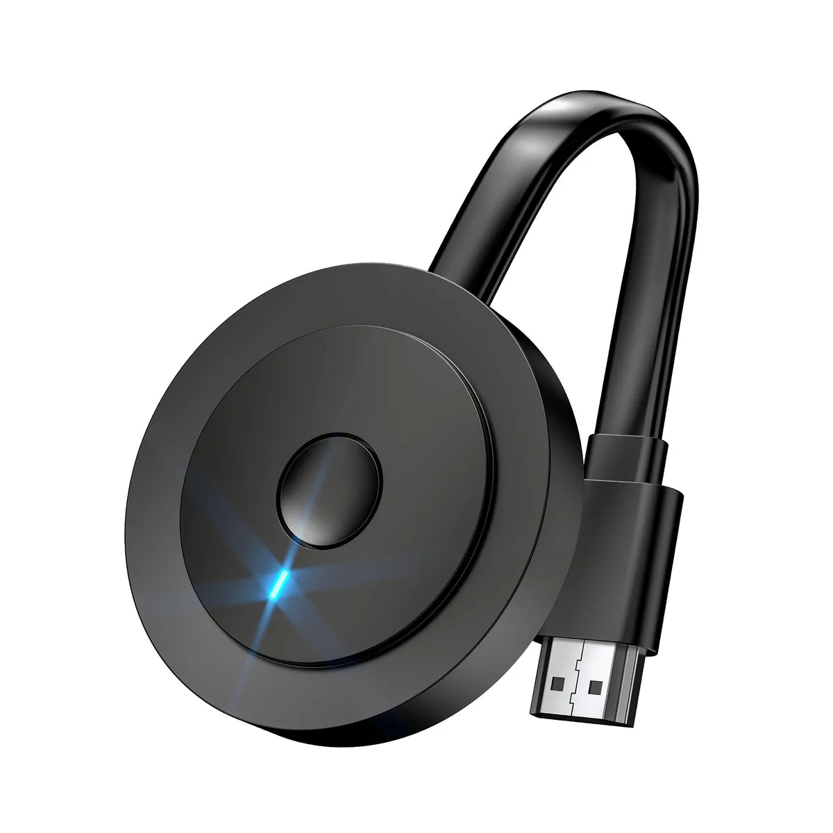 Small black HDMI dongle with external antenna, plugs into TV