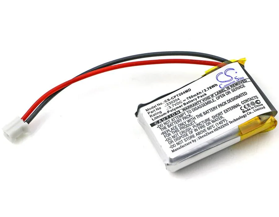 Small rectangular rechargeable battery, light grey plastic casing, two metal contacts