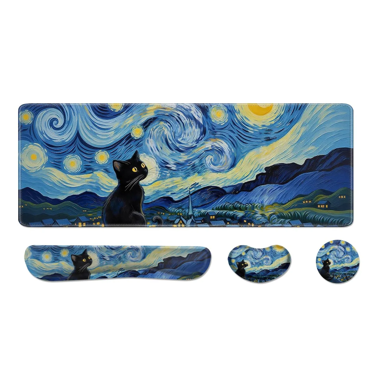 Keychron 4JT Desk Pad & Wrist Rest Starry Night Cat 31.5×11.8 Inches — product photo