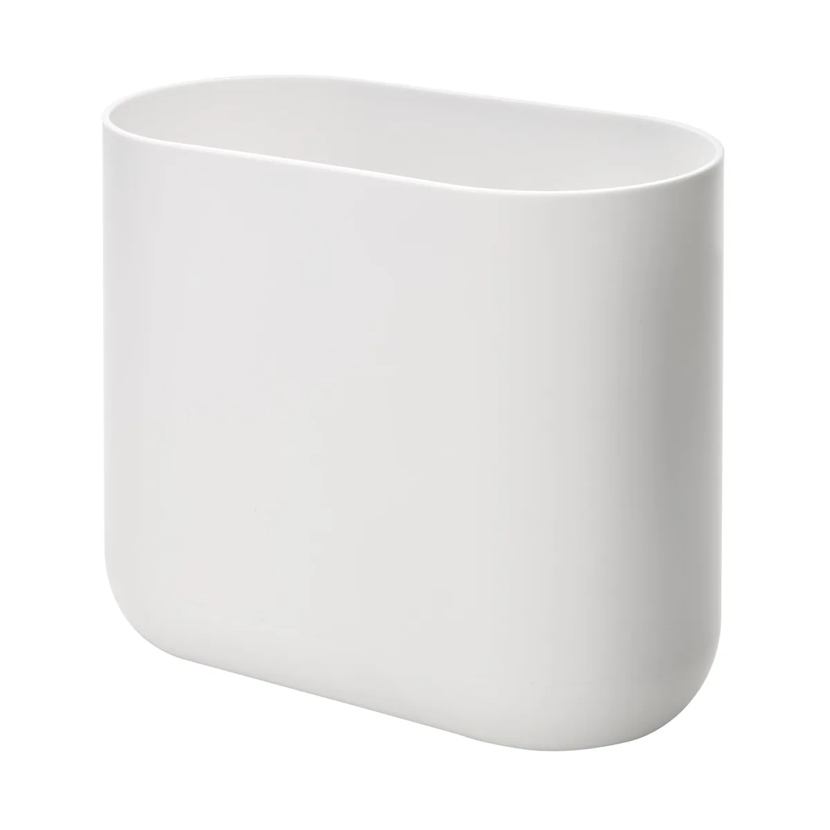Three slim white plastic bins, oval open tops, narrow profile, pack of three