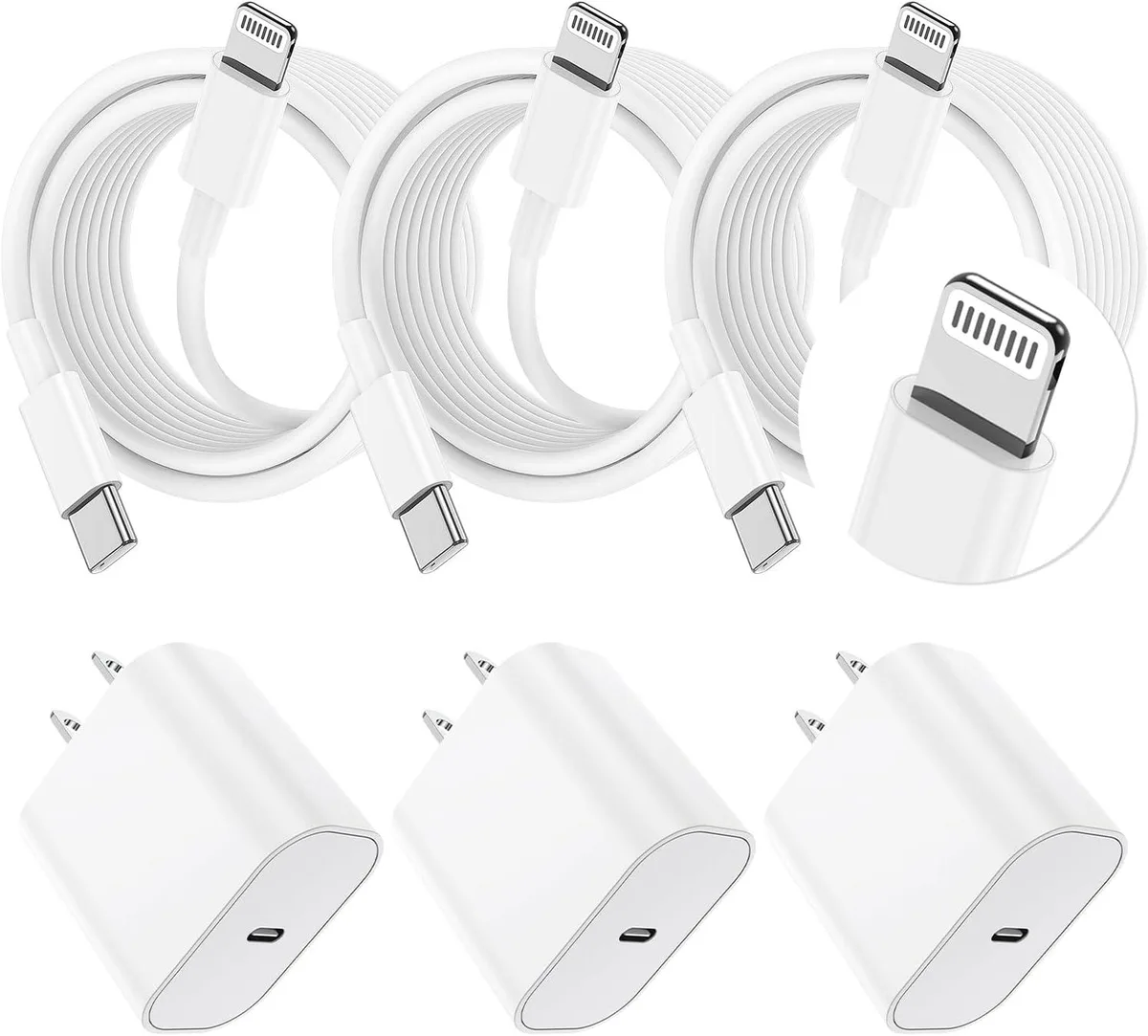 ONITOON ONITOON 20W USB-C Charger with 10ft Lightning Cable 3-Pack White — product photo