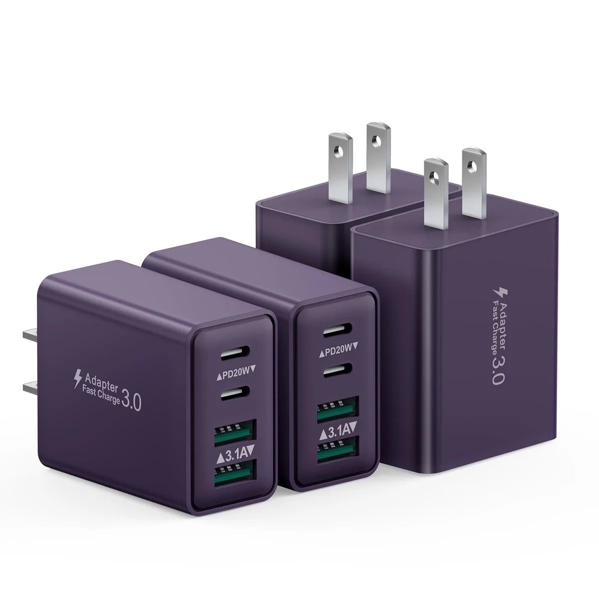 KEHIPI KEHIPI PD3601 4-Pack 40W USB Charger Purple — product photo