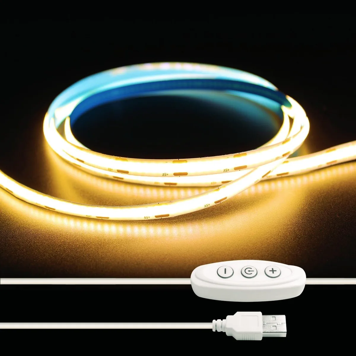 A 6.6ft flexible COB LED strip with 640 warm-white LEDs on a self-adhesive backing