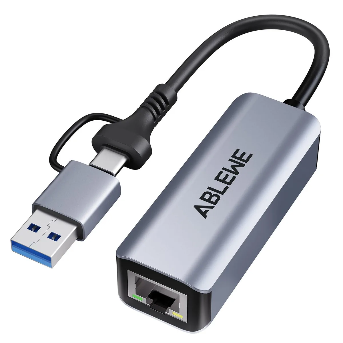  ABLEWE USB-C/USB 3.0 to RJ45 Gigabit LAN Adapter Gray — product photo