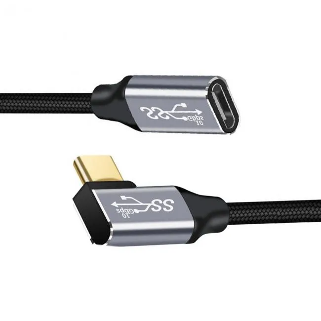 xiwai xiwai 90° Left and Right Angled USB-C 3.1 Male to Female Extension Cable 10Gbps 100W with Sleeve — product photo