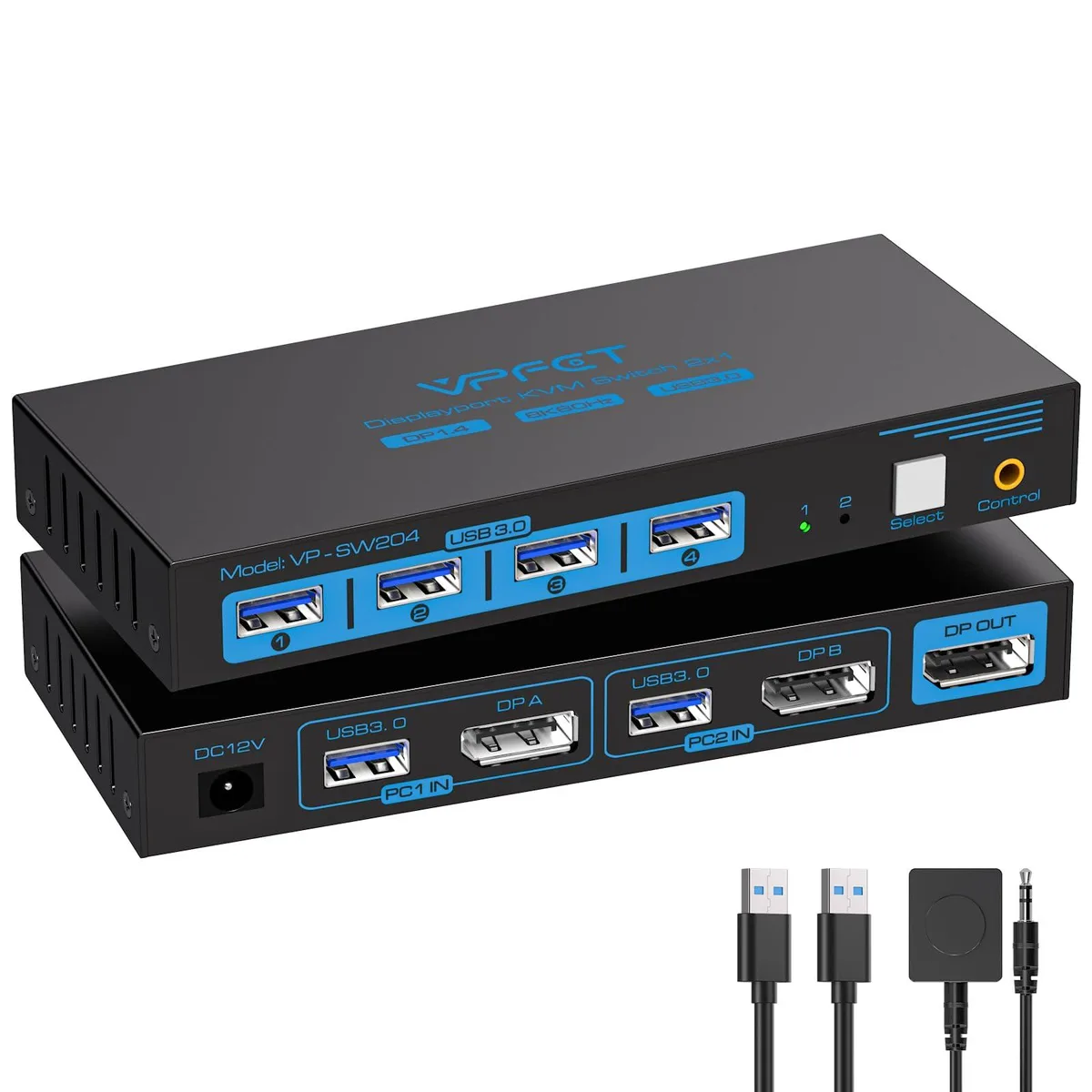  TRENDnet SW204N-Deep Blue 8K DP KVM Switch 2 PC 1 Monitor 4 USB 3.0 — product photo