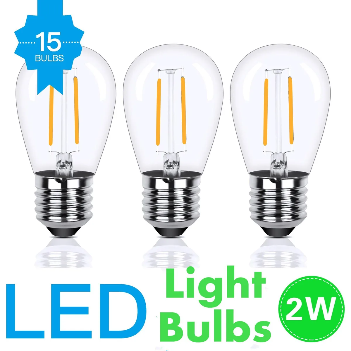 AGPtek AGPtek 15 S14 LED String Light Bulbs Warm White 2700K — product photo
