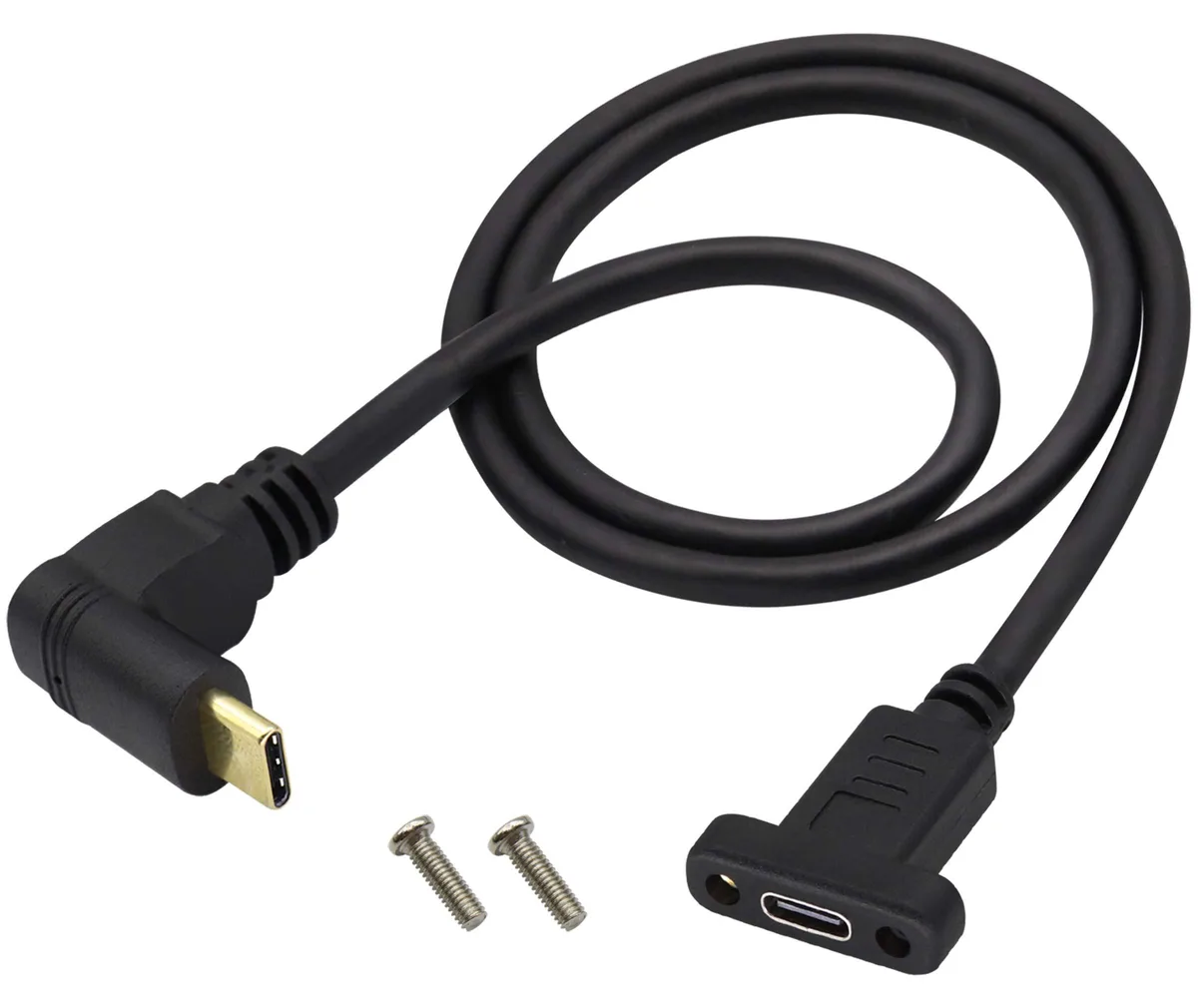 BUCIER BUCIER 90 Degree USB 3.1 Type C Male to Female Panel Mount Cable .6m 10Gbps 4K 60Hz — product photo