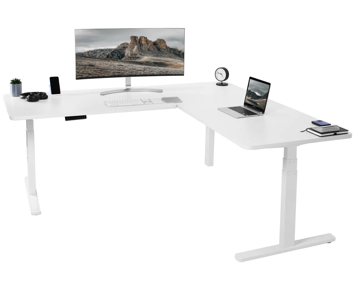 VIVO VIVO Electric Corner Stand Up Desk 77" x 71" White — product photo