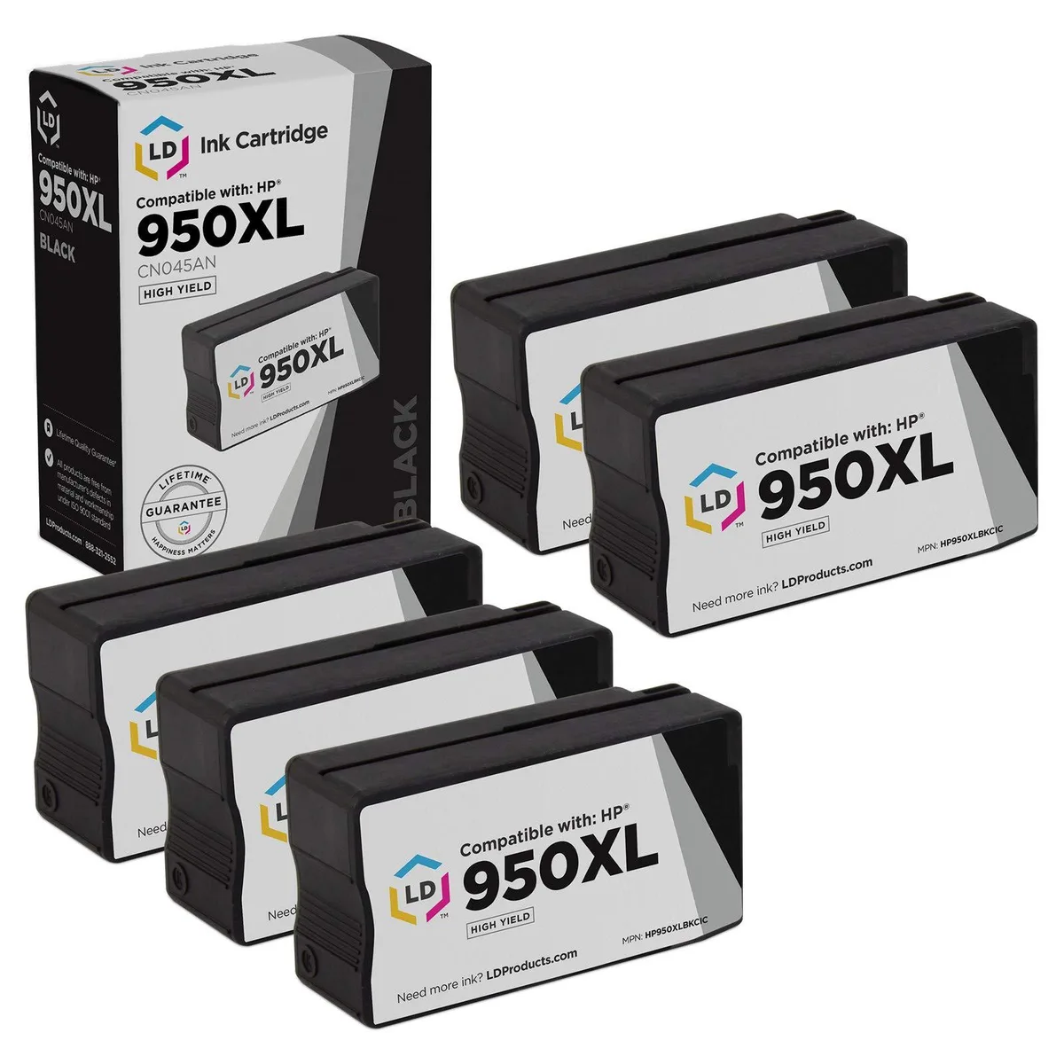 LD Products LD Products HP 950XL CN045AN Compatible Black Ink Cartridge (5-Pack, 2300 Pages) — product photo