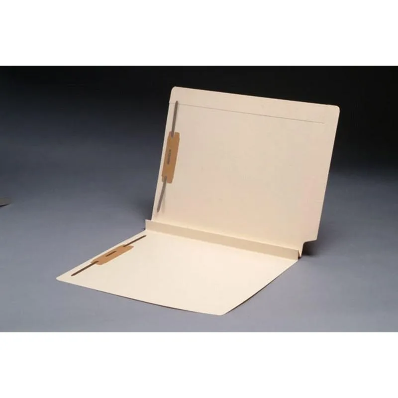 Buff manila file folders with reinforced interlock tabs and fasteners