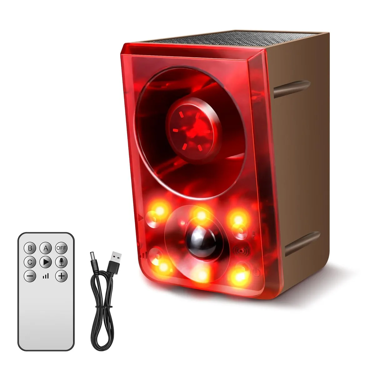  Solar Outdoor Motion Sensor Alarm 130dB 13 Sounds Recording Strobe Light — product photo