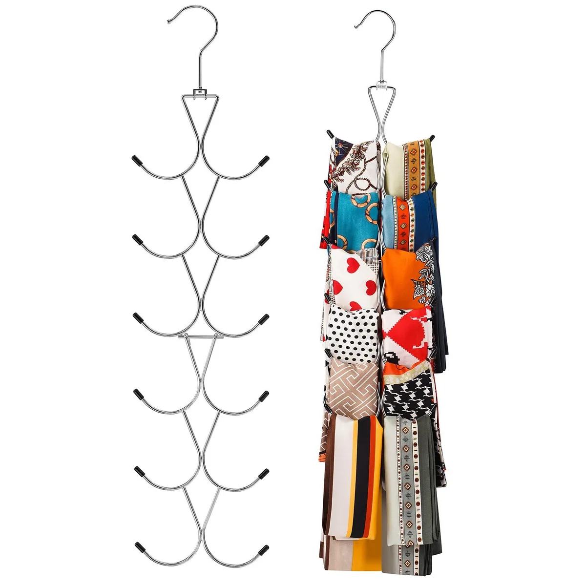 Circular steel scarf hanger with twelve hooks and 360 swivel hook