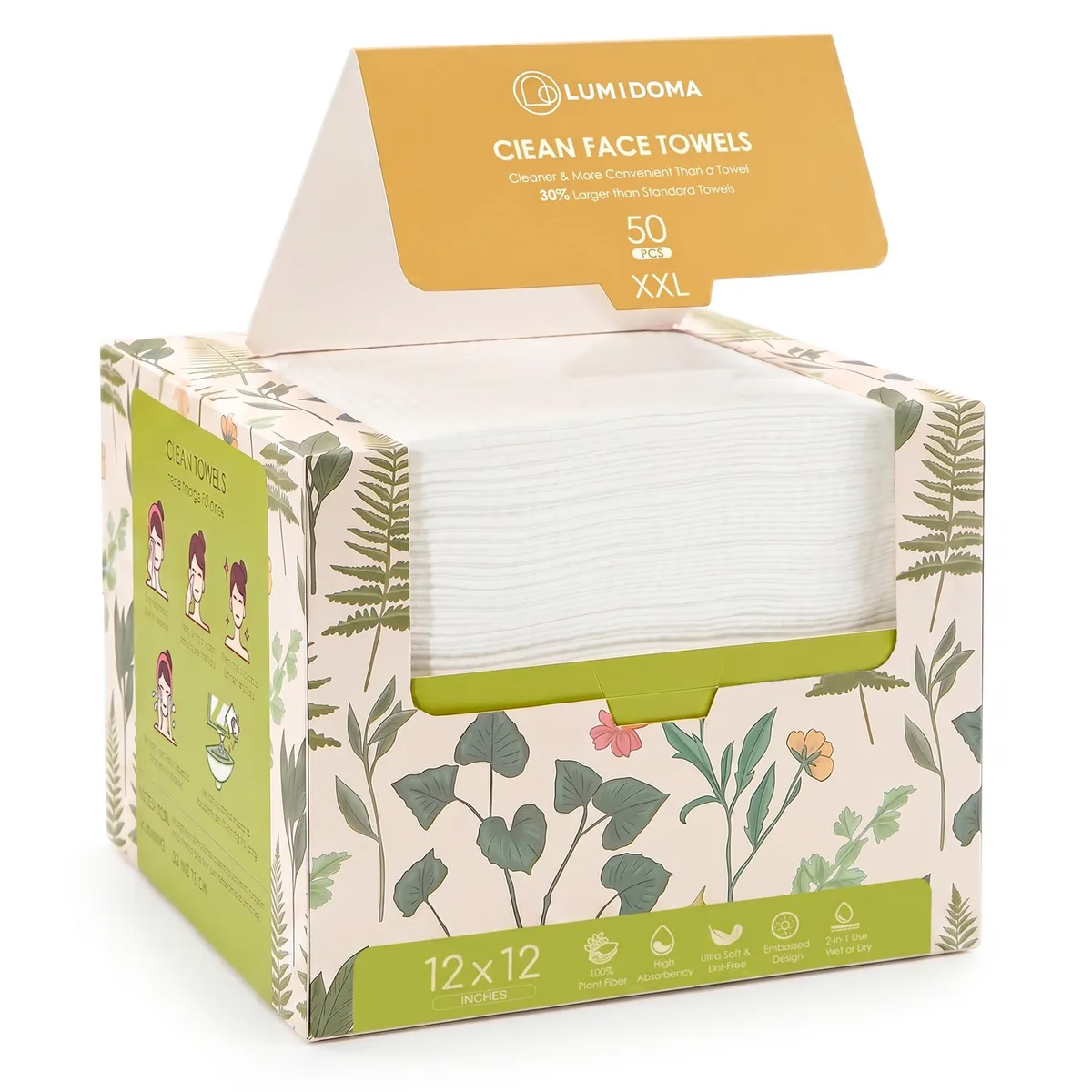  LUMIDOMA XXL Disposable Face Towel 12x12 Inches Extra Thick 50 Count — product photo