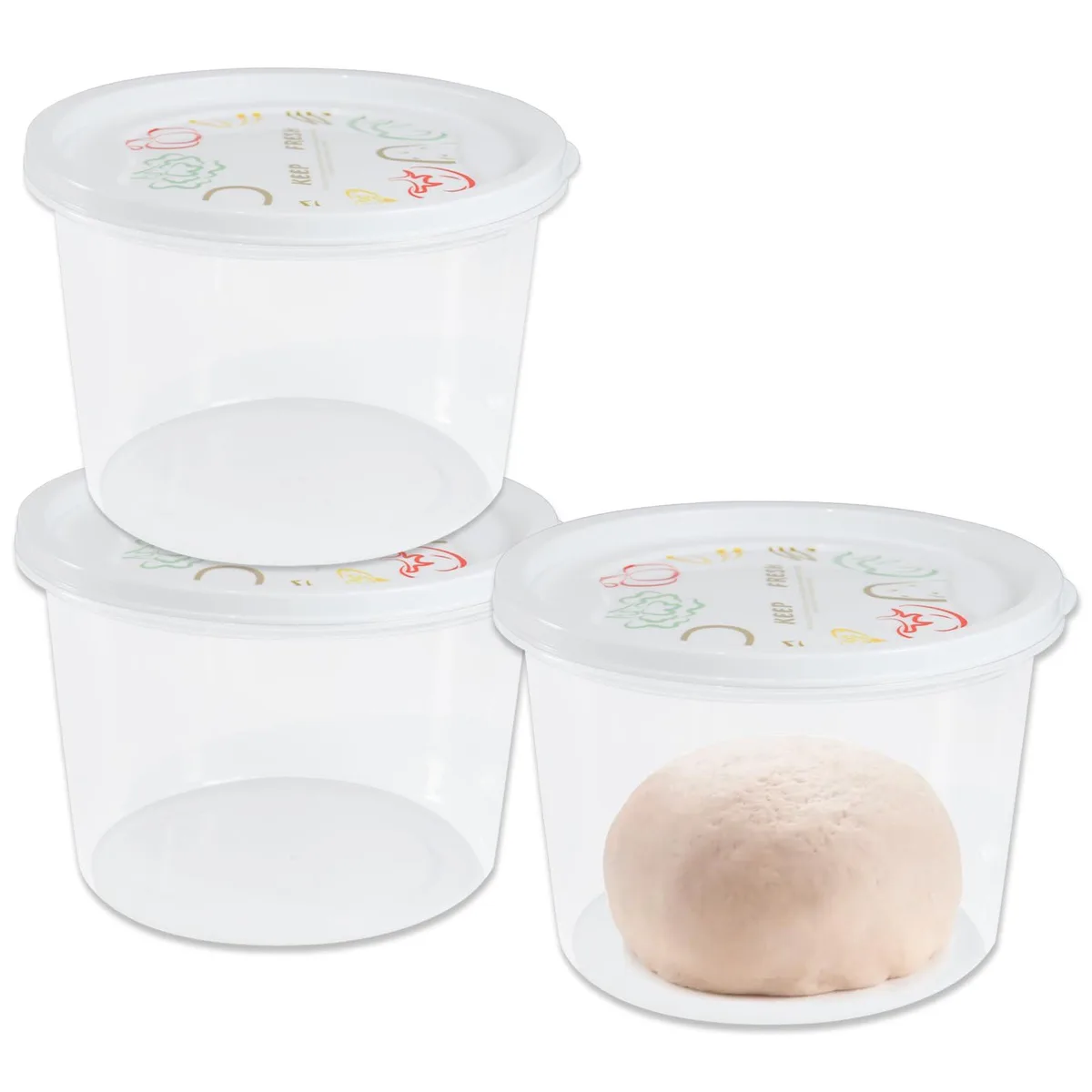 Three square red plastic containers with clear lids stacked together