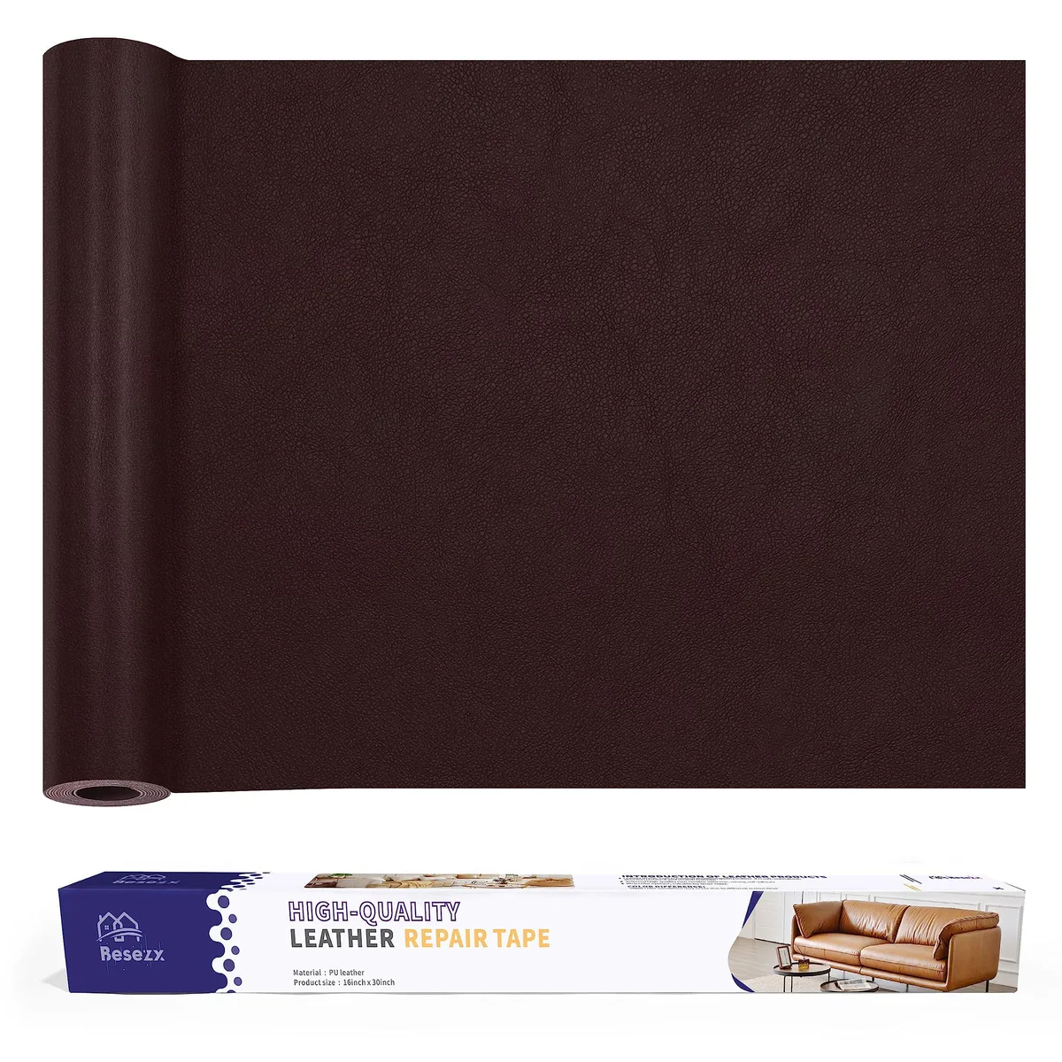 Large burgundy self-adhesive vinyl repair patch measuring 30 by 16 inches