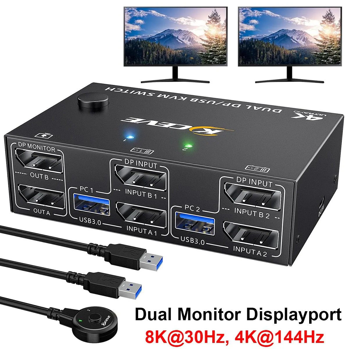 SMA SMA USB 3.0 DisplayPort KVM Switch 2 Monitors 2 Computers 8K@30Hz 4K@144Hz — product photo