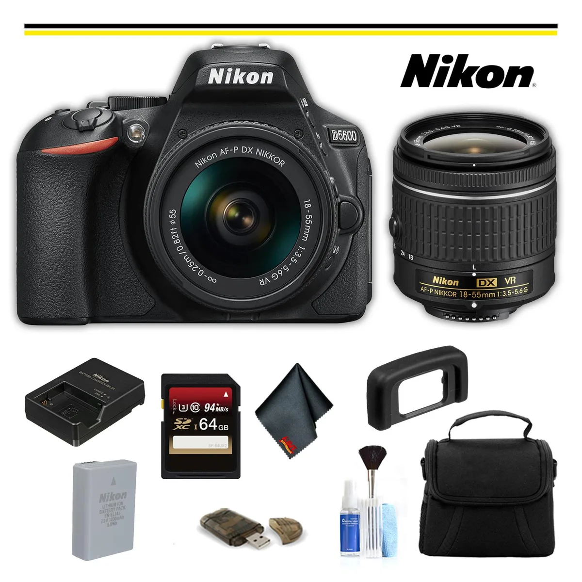 Nikon International Nikon D5600 24.2MP DSLR Camera with 18-55mm Lens 64GB Bundle — product photo
