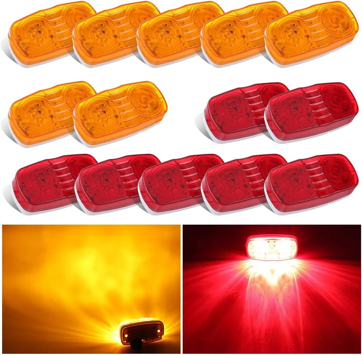 Fourteen amber double-bubble marker lights with clear polycarbonate lenses and black bases