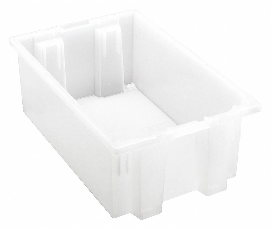 Clear polypropylene stacking container 18 by 11 by 6 inches