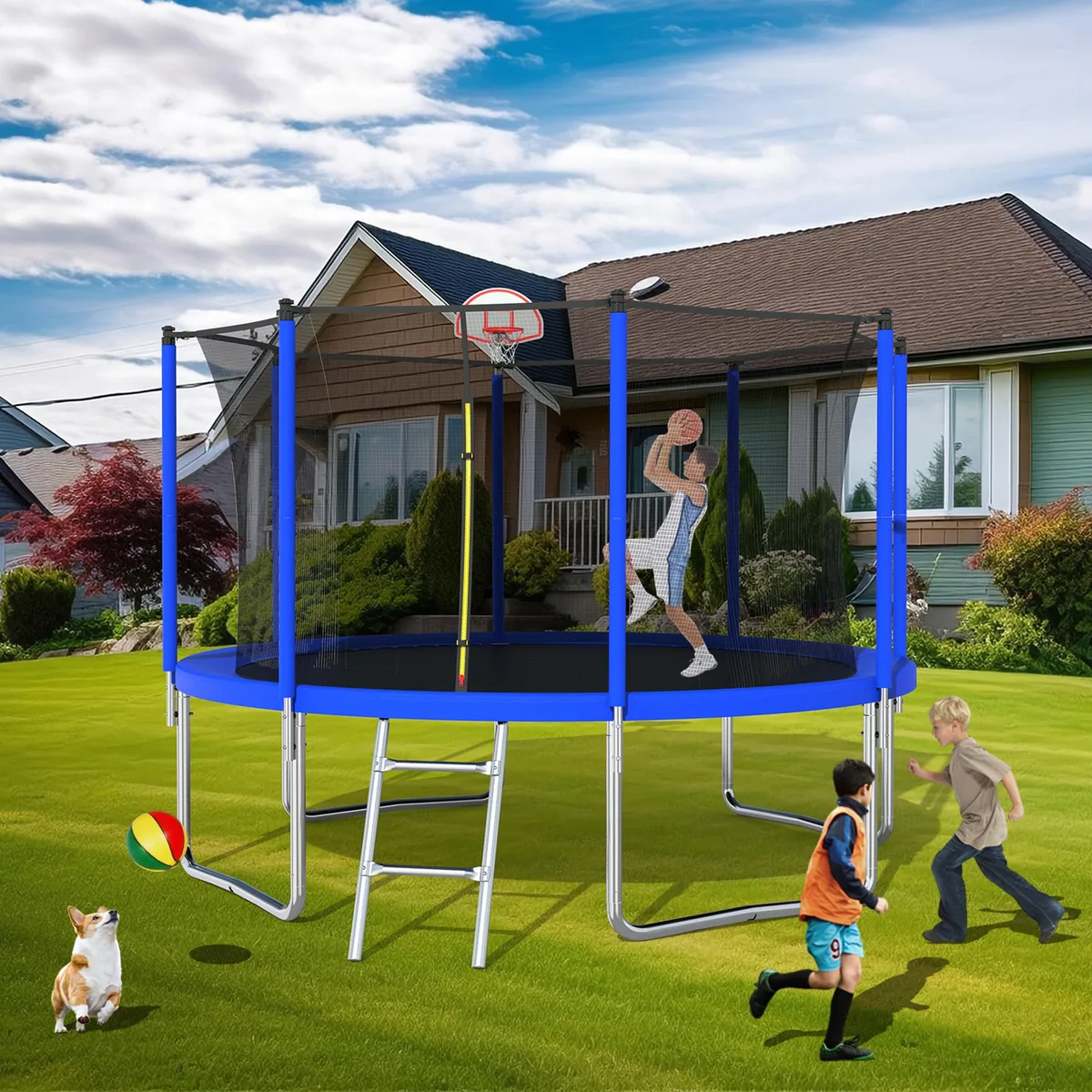 MERSCO MERSCO 12ft Trampoline with Basketball Hoop Blue — product photo