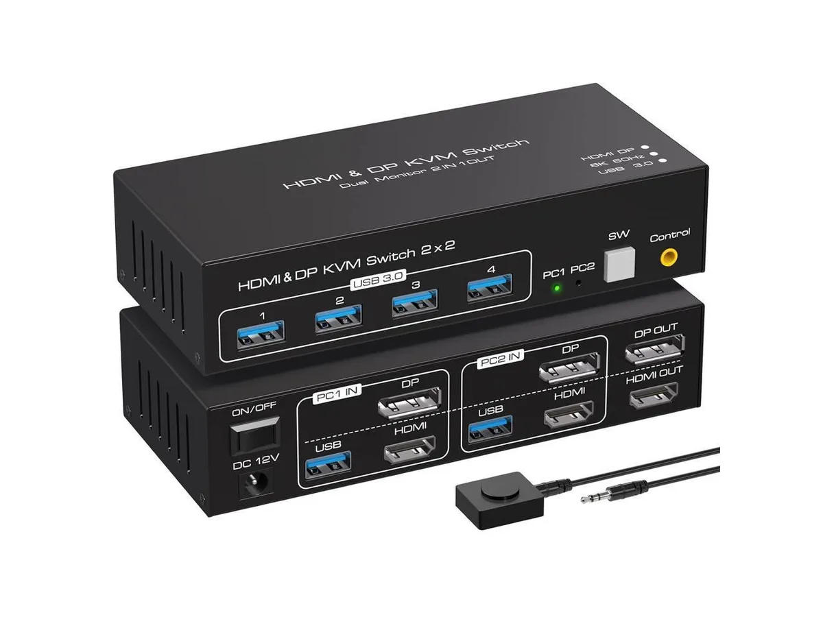 IXJYLCPC IXJYLCPC HDMI DP KVM Switch 2 Monitor 2 Computer USB 3.0 8K 60Hz — product photo