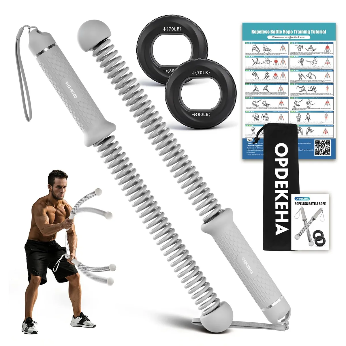  OPDEKEHA Weighted Ropeless Battle Rope with Grip Strengthener &amp; Poster — product photo