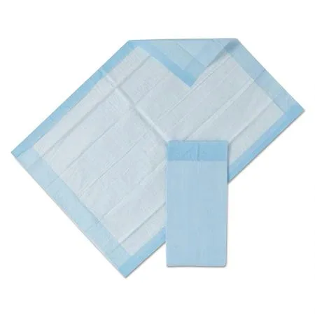 Blue disposable underpads in bulk carton packaging